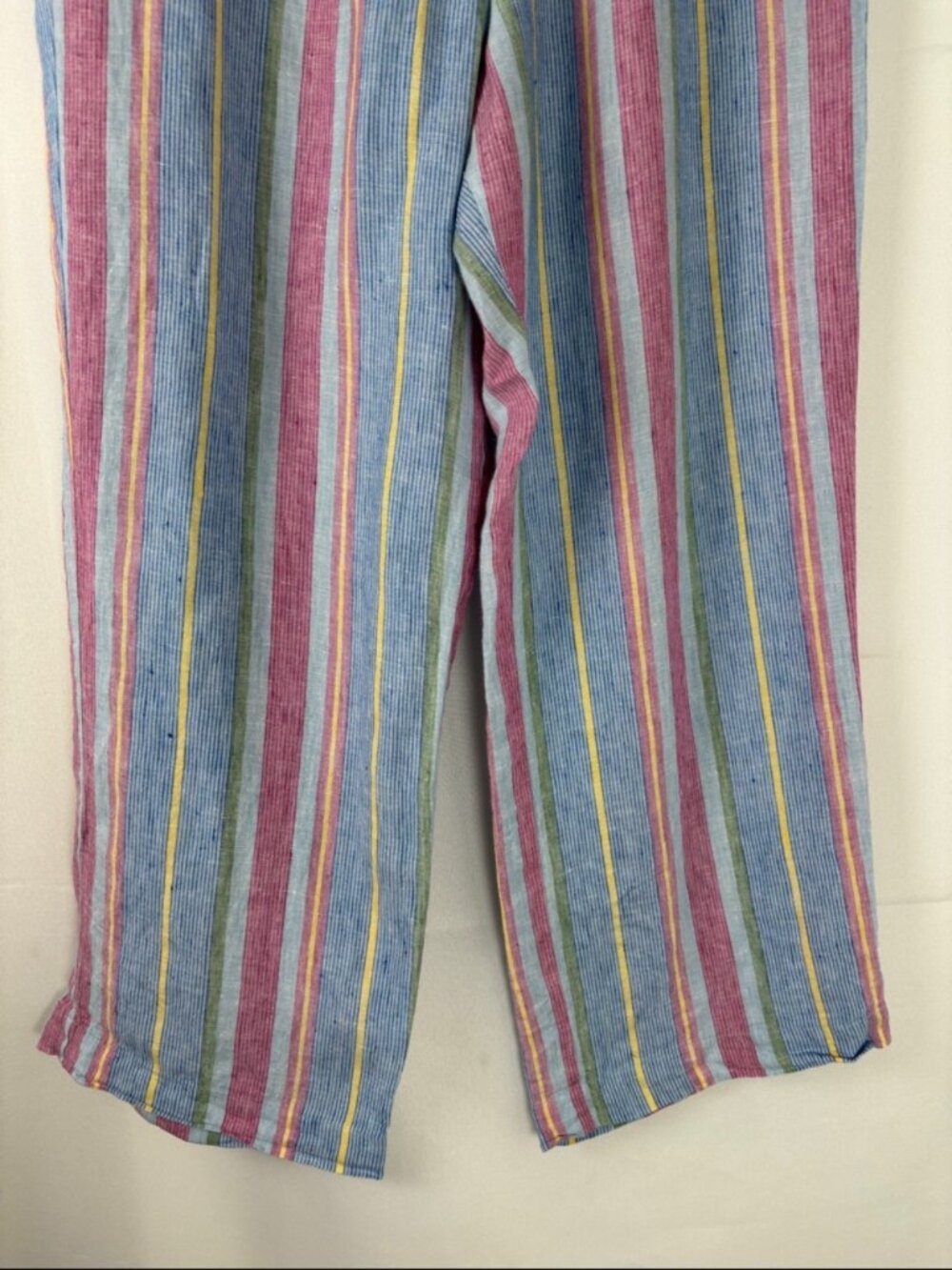 FRAME 100% Linen Striped Pants Women's Size Medium M Multicolor Elastic Waist - Picture 4 of 8